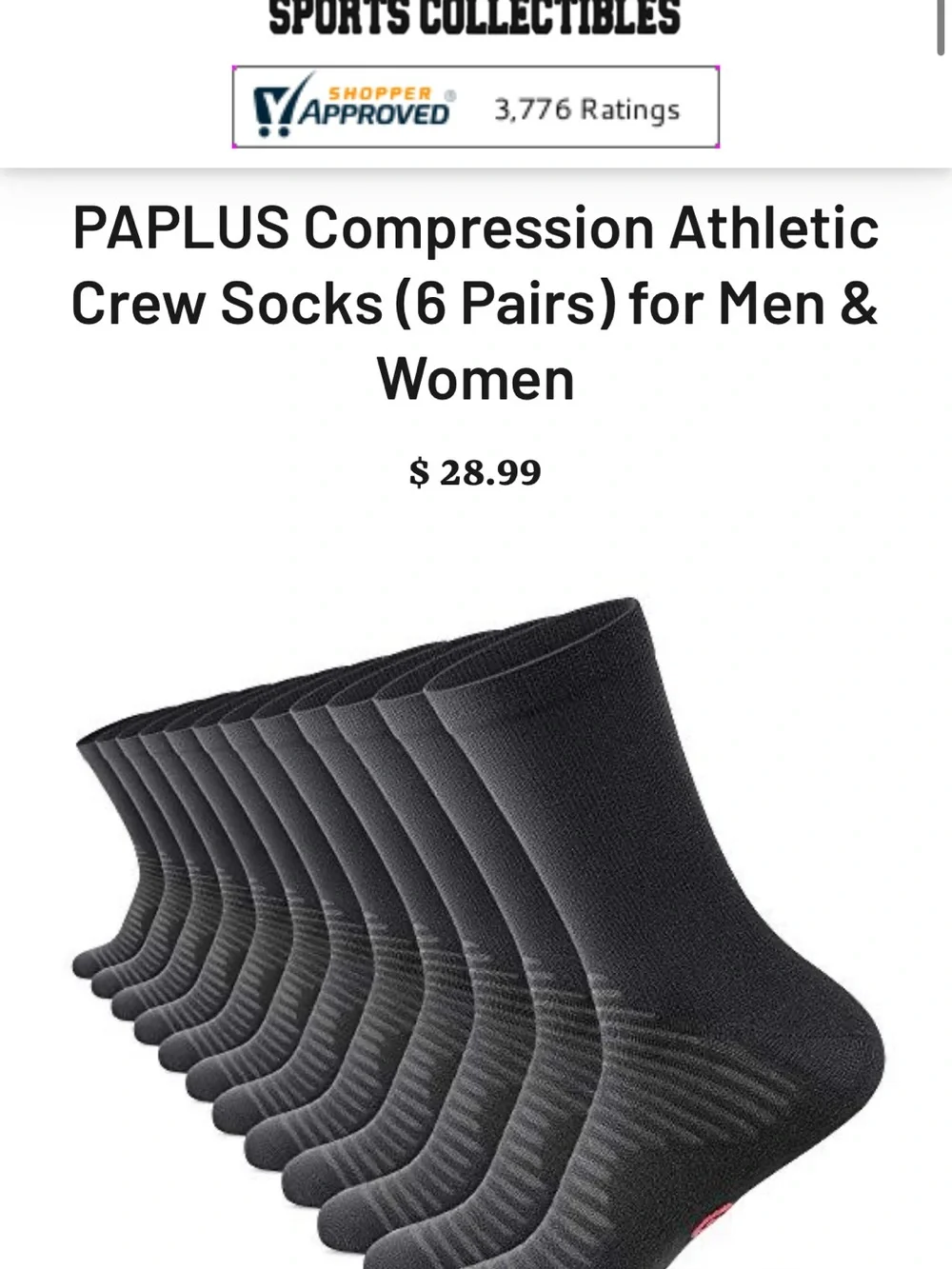 PA Plus running support White Men's Sport Socks - Pack of 6 (L-XL) NWT